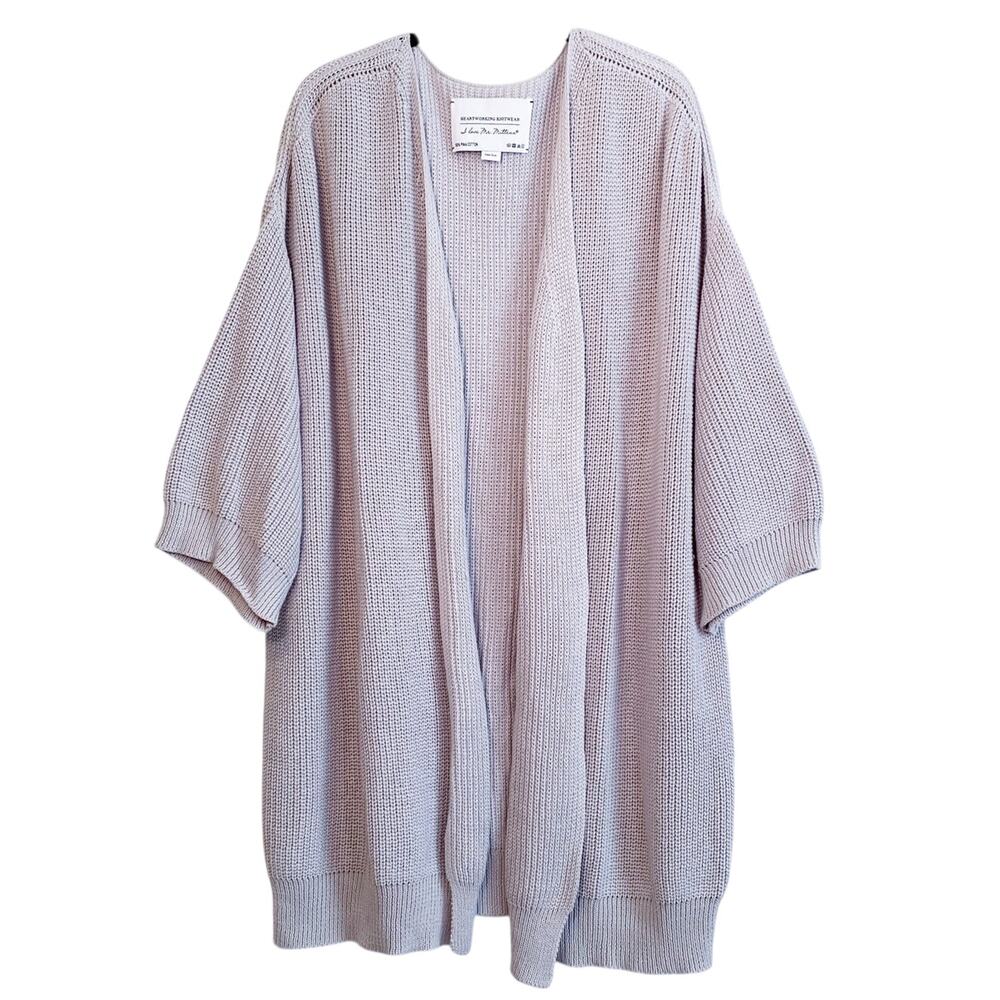 I Love Mr. Mittens Grey Open Front Long Cotton Knit Cardigan Duster